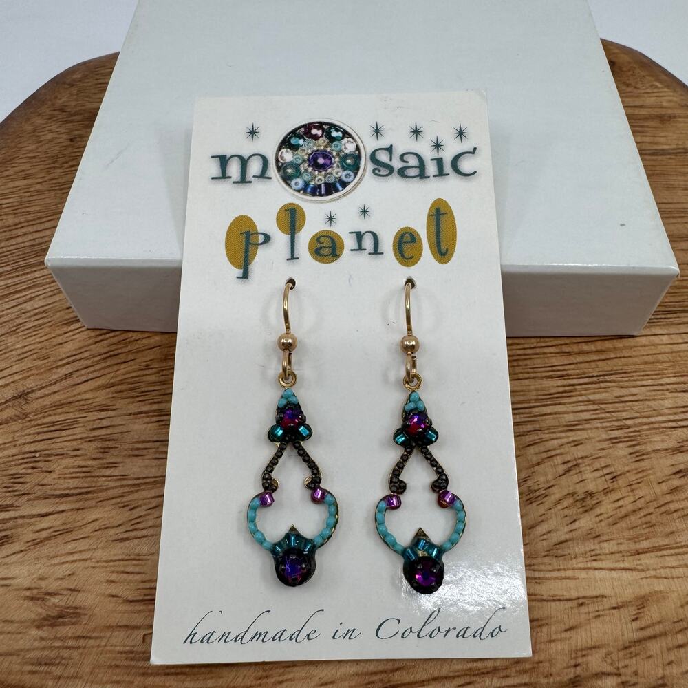 Mosaic Planet Geometric Chandelier Drop Dangle Earrings Beaded Multicolor OS